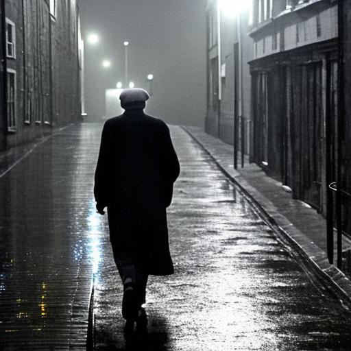 A man walking down a rainy street.